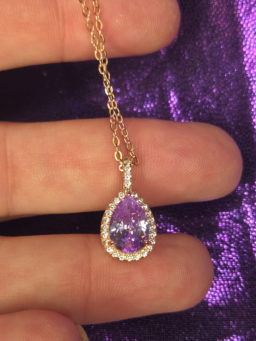 925 Sterling Silver Genuine Amethyst Pendant Necklace Rose Gold Vermeil